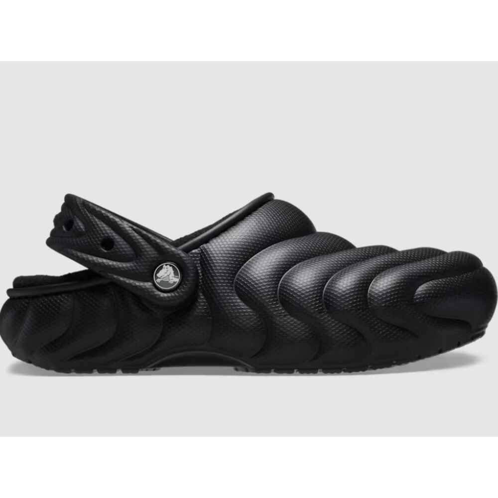 CROCS black textured plastic classic lined overpuff slide on clog mule shoes